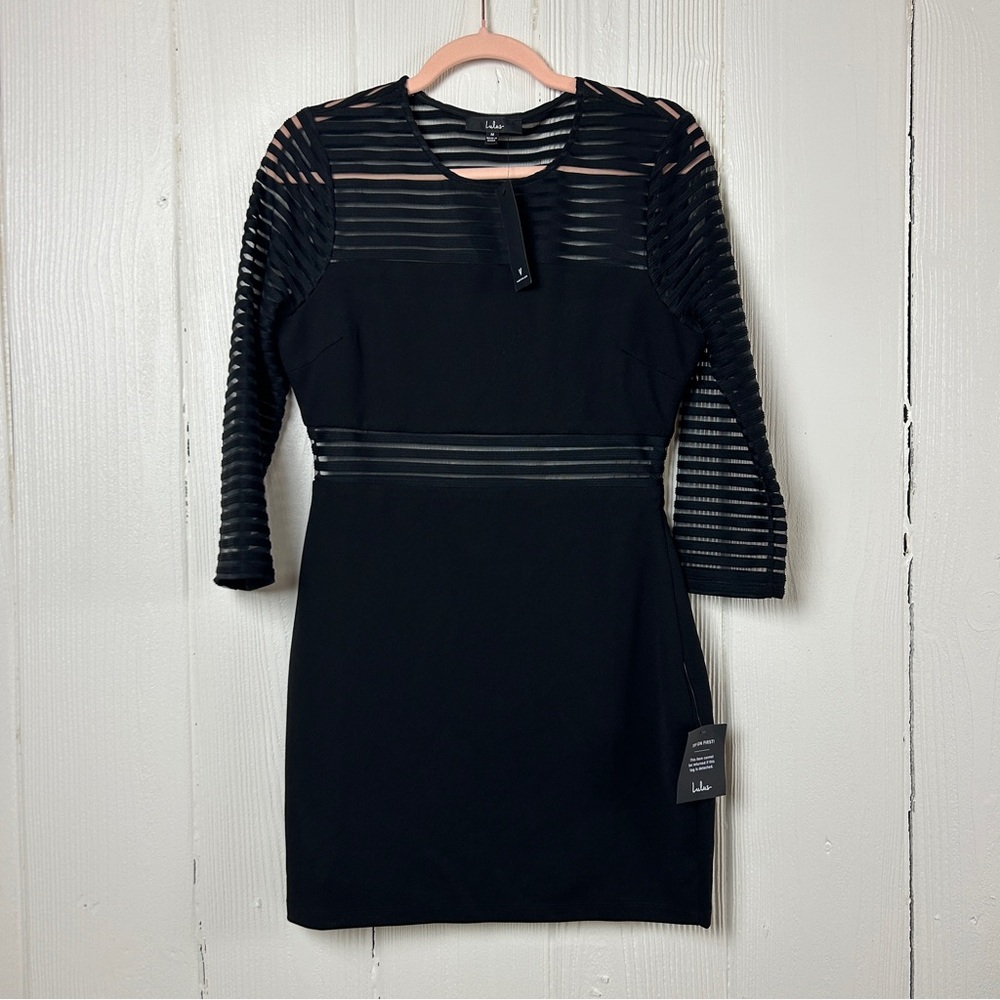 Lulu’s Women’s M Black Perfect Mesh 3/4 Sleeve Ponte Knit Bodycon Dress